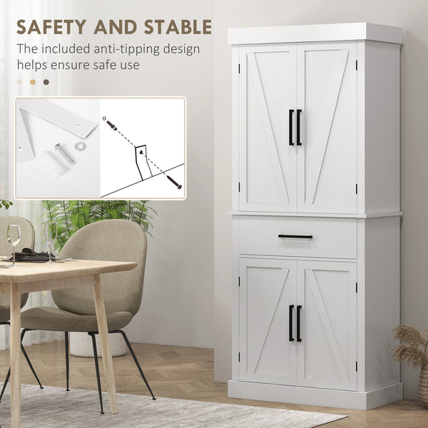 Country Style Pantry with 4 Barn Doors, White