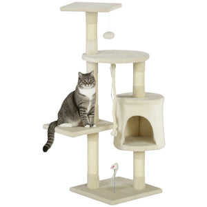 46-inch Multi-Level Cat Tree with Scratching Post, Beige