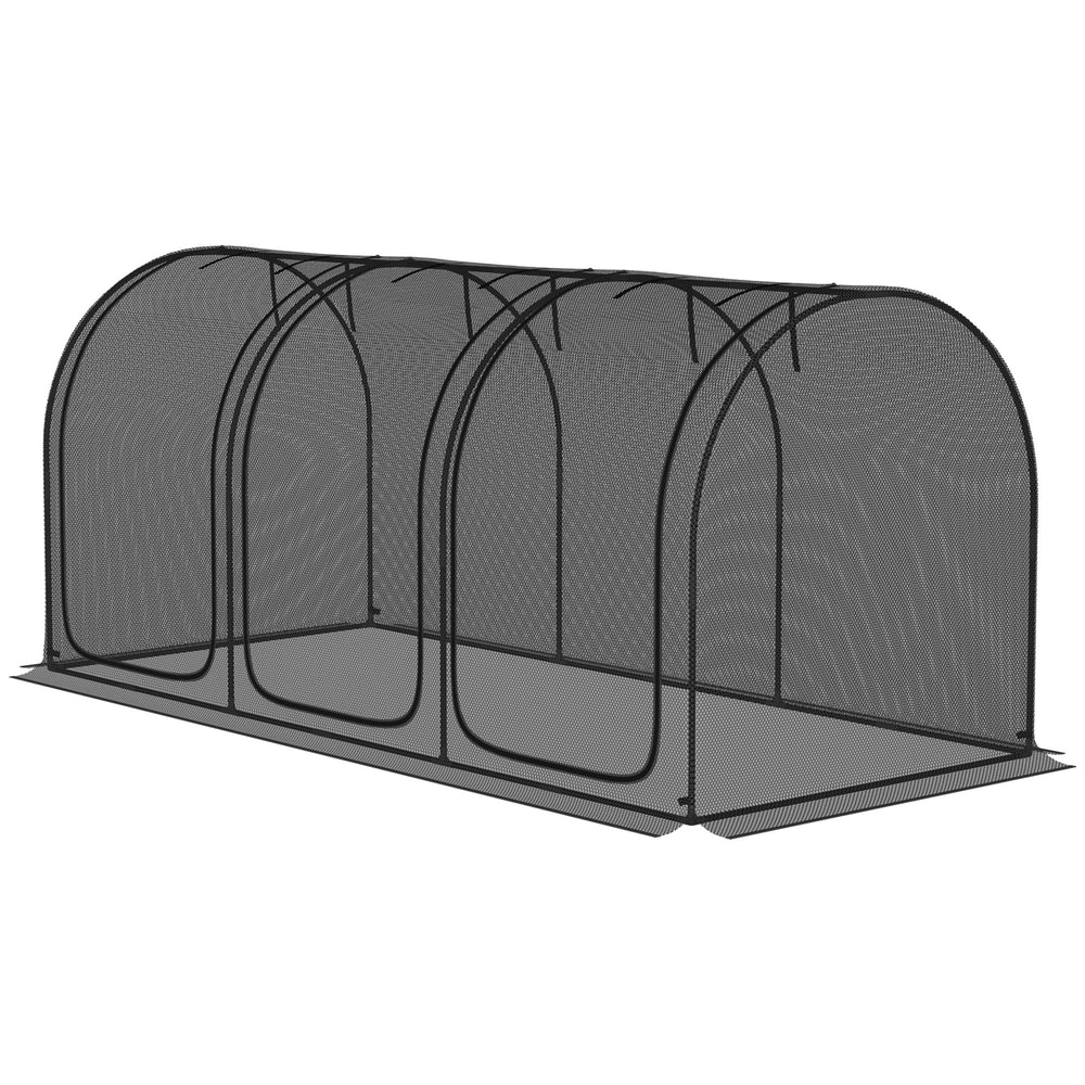 Protective plant cage with 3 zippered doors and 4 ground stakes