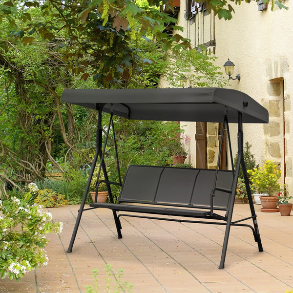 3-seater swing with adjustable canopy, black