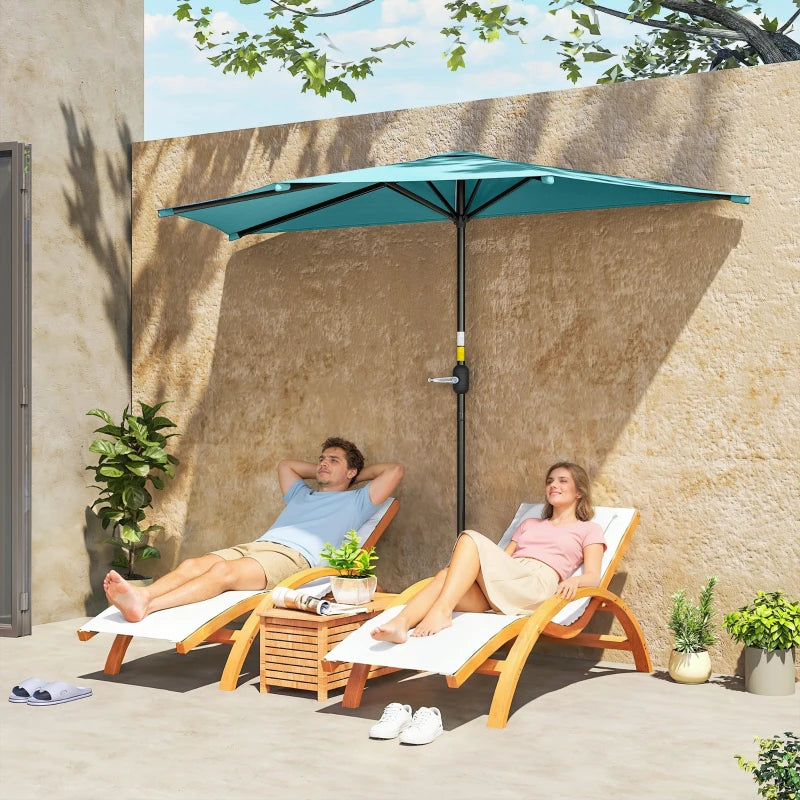 9.8 ft Half Round Crank Patio Umbrella, Light Blue