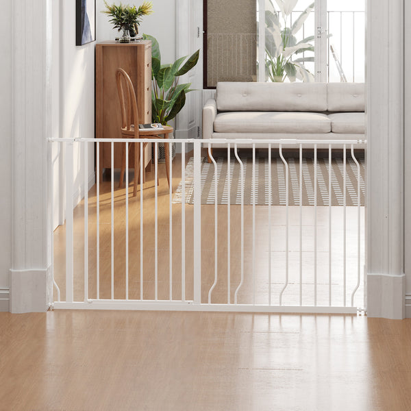White pet gate with door and double locking system