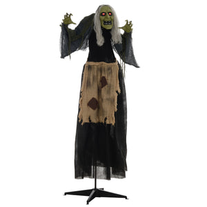 63" Animated Halloween Hunchbacked Witch with Red LED Eyes, Sounds and Movements – Gray and Black