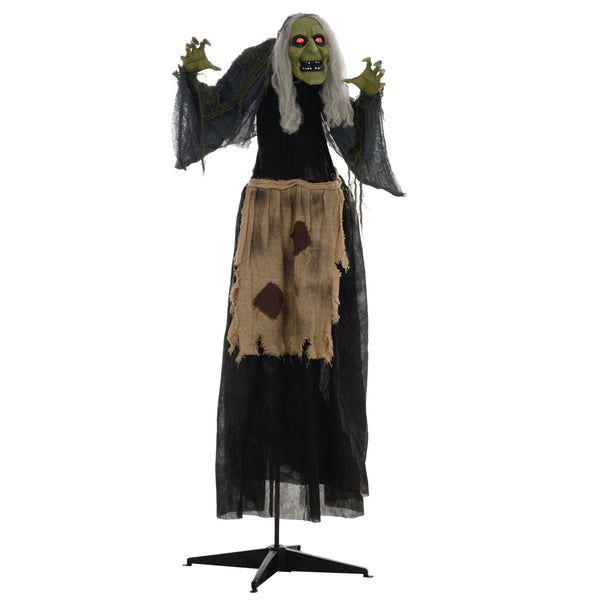 63" Animated Halloween Hunchbacked Witch with Red LED Eyes, Sounds and Movements – Gray and Black