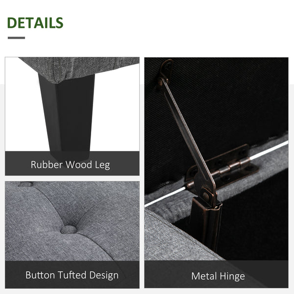 Linen-feel fabric upholstered storage ottoman bench with folding top, grey