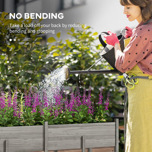 Raised wooden planter with legs, liner and drainage holes, grey