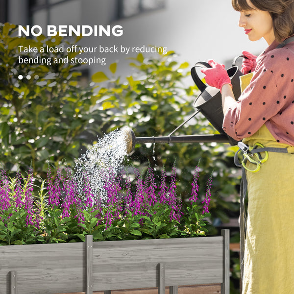 Raised wooden planter with legs, liner and drainage holes, grey