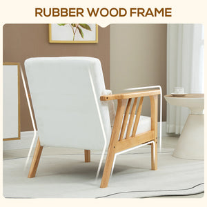 Upholstered armchair with rubberwood frame, white