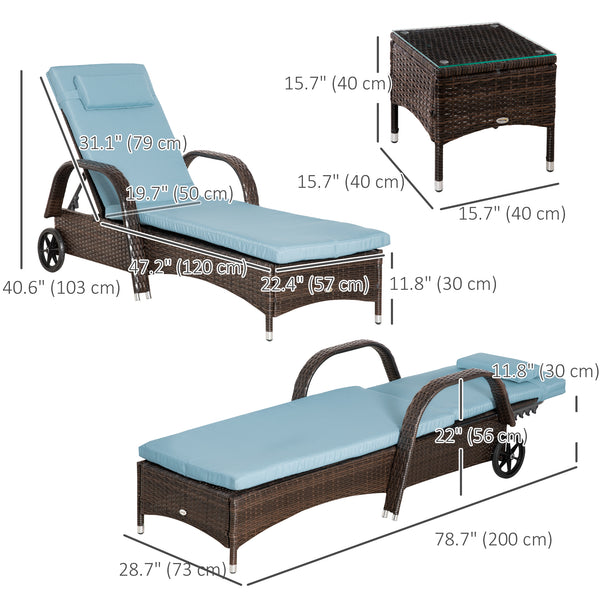 3-piece resin wicker garden set with table and 2 sun loungers