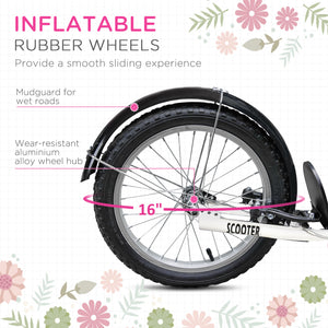 Scooter with adjustable handlebars with 2 brakes, cup holder basket, pink