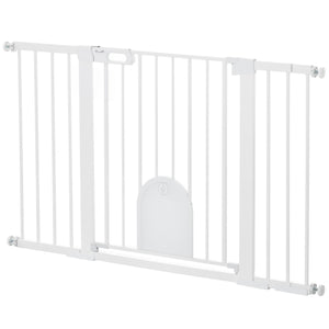 Extra-wide safety gate with small door, white