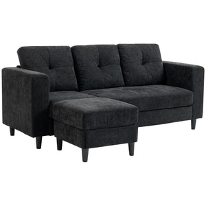 L-shaped sofa with adjustable chaise longue, wooden legs, black