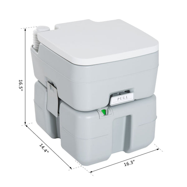 Portable travel toilet with flush tank, level indicator and tap, 20 liters