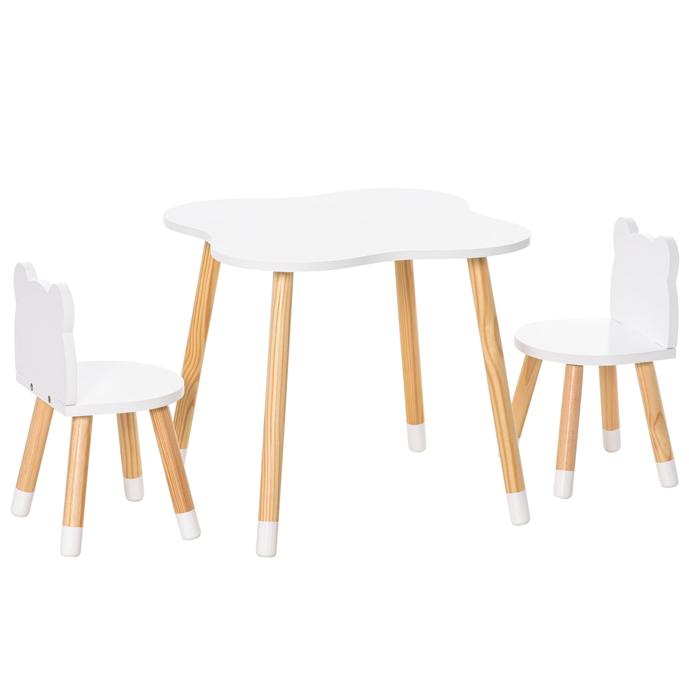 Children's wooden table and 2 chairs set, white