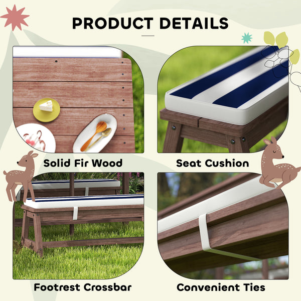Wooden picnic table and bench set with removable parasol and cushions