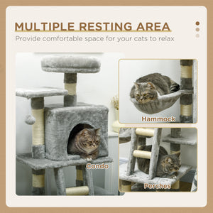 Large 124cm Cat Tree for Indoor Cats, Light Grey