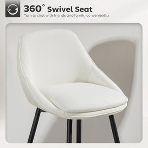 Set of 2 counter-height, swivel, padded bar stools with backrest, cream white