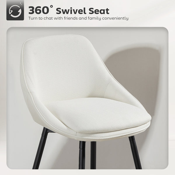 Set of 2 counter-height, swivel, padded bar stools with backrest, cream white