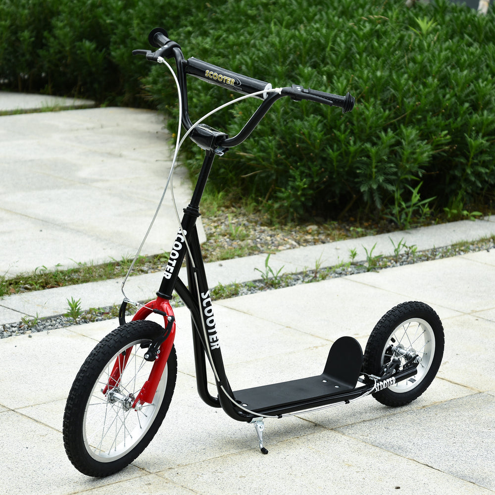 Scooter with adjustable handlebar and 16-inch inflatable rubber wheel, black