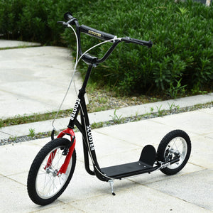 Scooter with adjustable handlebar and 16-inch inflatable rubber wheel, black