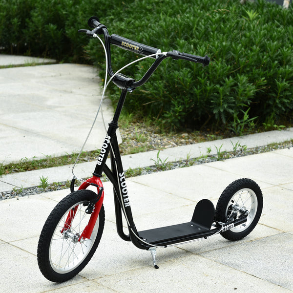Scooter with adjustable handlebar and 16-inch inflatable rubber wheel, black