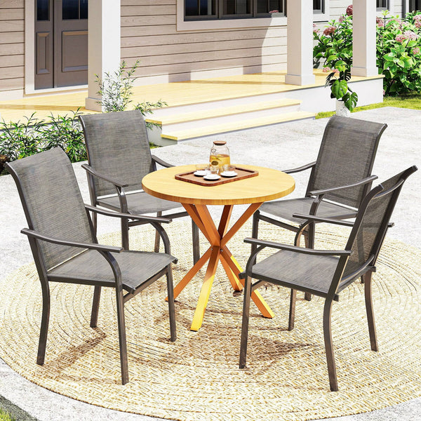 Set of 4 Patio Chairs with Armrests and High Back, Brown