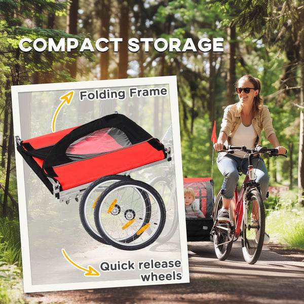 2-seater child bike trailer with 5-point safety harness, red