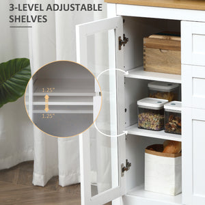 Sideboard with 2 drawers, 3 cupboards, glass doors and adjustable shelves, white