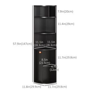 5-Tier Corner Bookcase with Open Compartments and Cabinet, Black