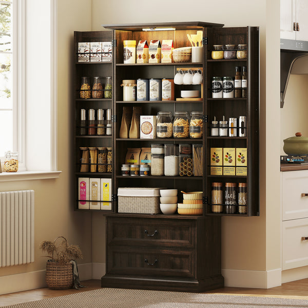 Sideboard with 10 door shelves, 2 drawers and adjustable shelves, brown