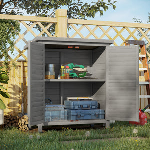 Wooden garden shed with 2 doors, grey