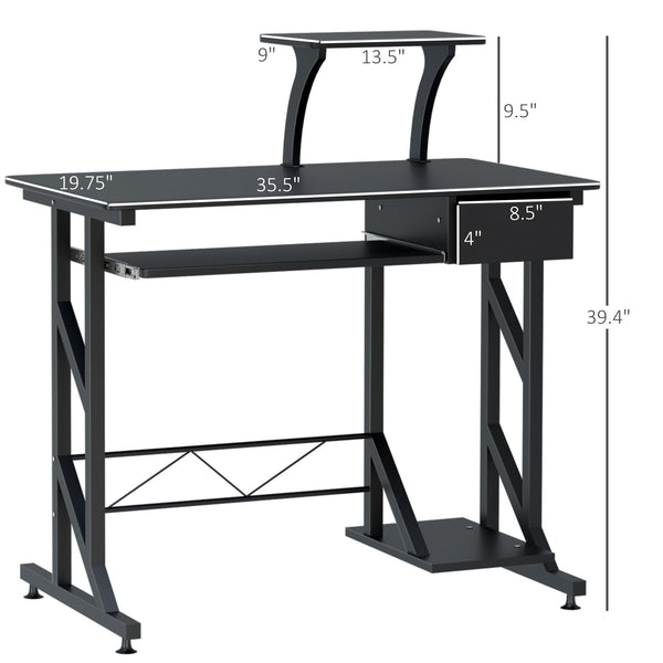 Computer desk with keyboard tray and drawer, black