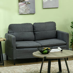 Upholstered 2 seater sofa with sturdy steel legs, dark grey