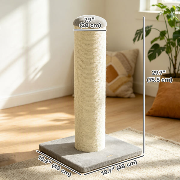 Cat scratching post in sisal, 30 in, light grey and beige