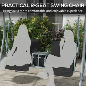 Two-seater swing with adjustable canopy and table, black