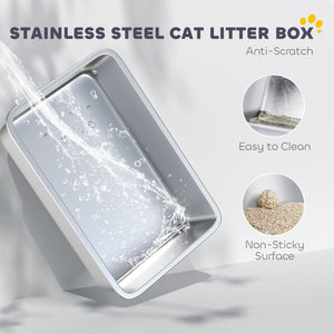XL Stainless Steel Litter Box for Big Cats with Flip-Top Lid