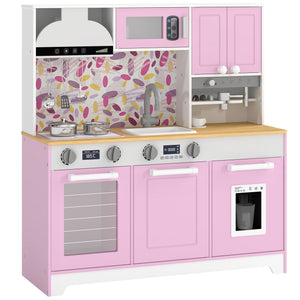 Children's play kitchen with coffee machine, ice dispenser and accessories, pink