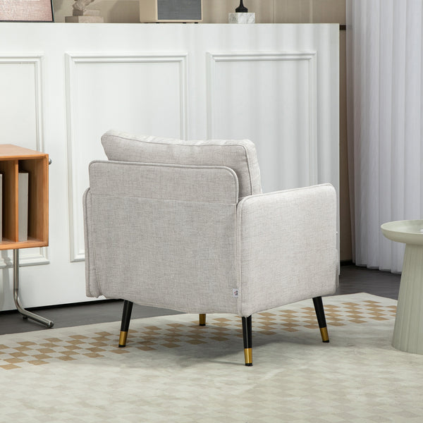 Modern upholstered accent chair with tufted back and steel legs, cream white