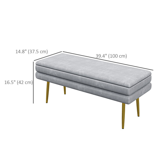 Velvet storage ottoman with steel legs, gray