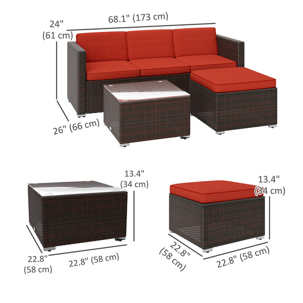 Garden furniture with soft cushions, corner sofas, red