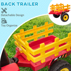 12V tractor with trailer and remote control, red