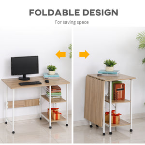 Folding computer desk with storage shelves