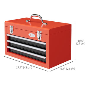 3-drawer tool chest with metal latch closure, red