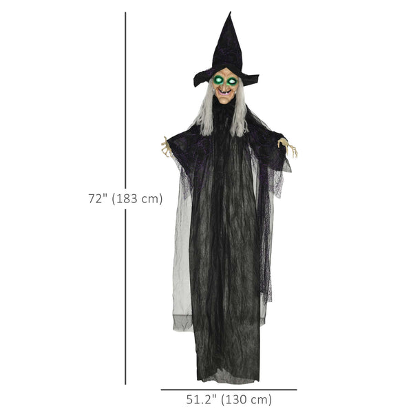 6ft Outdoor Halloween Decoration, Life Size Black Witch, Halloween Prop with Light Up Eyes