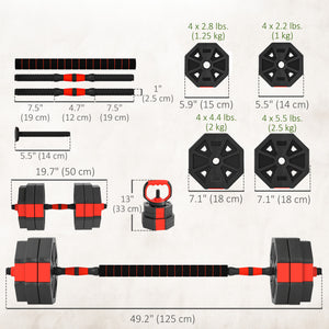 66 lb 6-in-1 Adjustable Dumbbell Set with Barbell, Kettlebell, and Push-up Stands