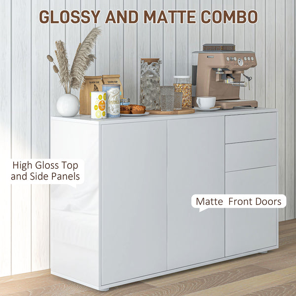 Modern Kitchen Pantry with Coffee Bar, Push-to-Open and 2 Drawers for Living Room, White