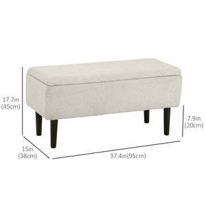 Modern storage bench with lambswool upholstery, cream white