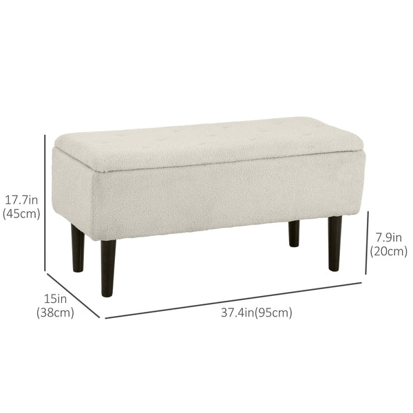 Modern storage bench with lambswool upholstery, cream white