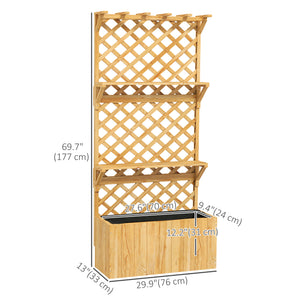 Raised planter with trellis, natural wood