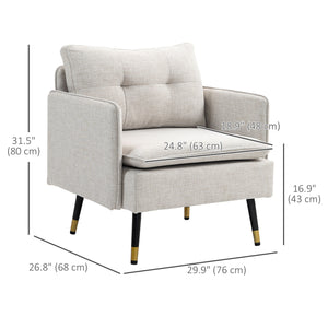 Modern upholstered accent chair with tufted back and steel legs, cream white